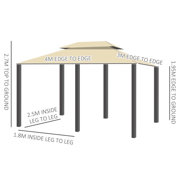 4 x 3m Outdoor Tent Garden Pavilion LED Solar Light Steel Frame, Khaki - Image 3