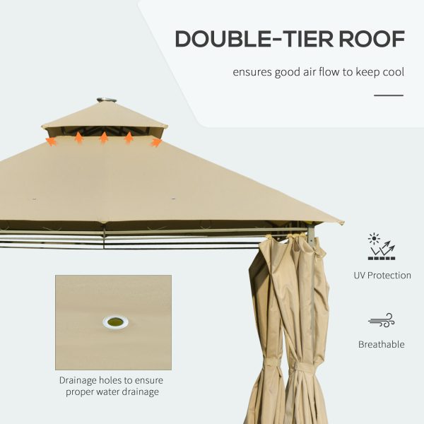 4 x 3m Outdoor Tent Garden Pavilion LED Solar Light Steel Frame, Khaki - Image 5
