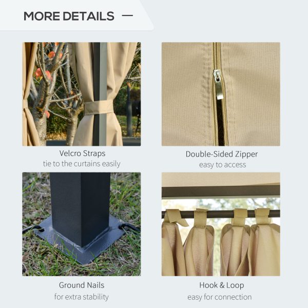 4 x 3m Outdoor Tent Garden Pavilion LED Solar Light Steel Frame, Khaki - Image 6