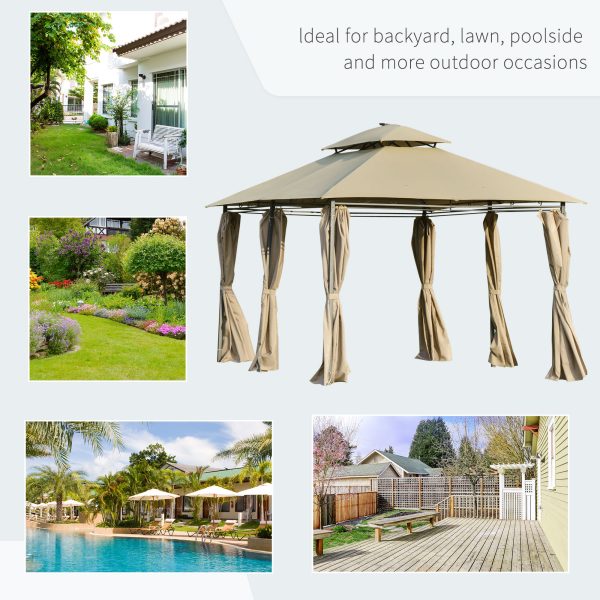 4 x 3m Outdoor Tent Garden Pavilion LED Solar Light Steel Frame, Khaki - Image 7