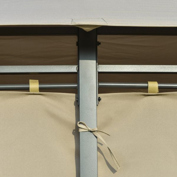 4 x 3m Outdoor Tent Garden Pavilion LED Solar Light Steel Frame, Khaki - Image 8