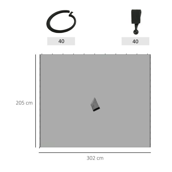 3 x 3m Gazebo Replacement Sidewall Set with 4 Panels, Hooks/C-Rings  Light Grey - Image 3