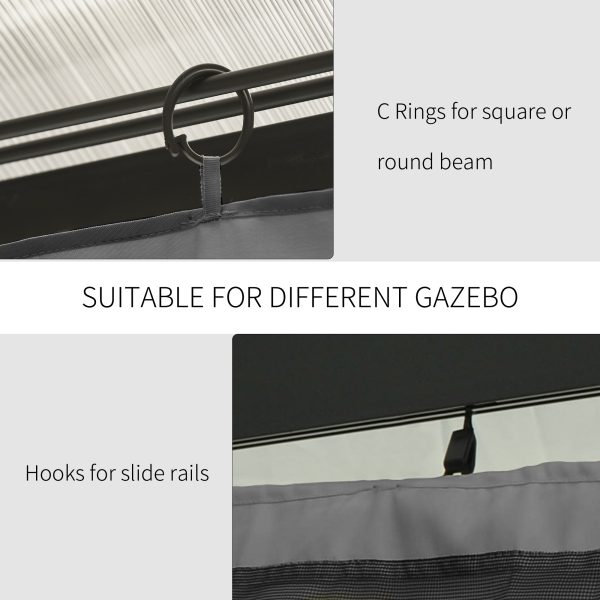 3 x 3m Gazebo Replacement Sidewall Set with 4 Panels, Hooks/C-Rings  Light Grey - Image 6