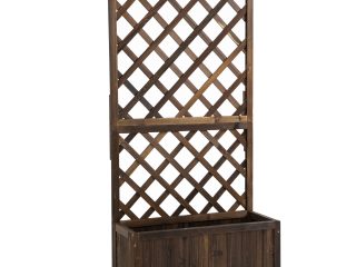 Garden Wooden Pine Trough Planter with Topped Trellis Climbing Plant