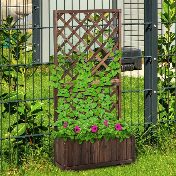 Garden Wooden Pine Trough Planter with Topped Trellis Climbing Plant - Image 2