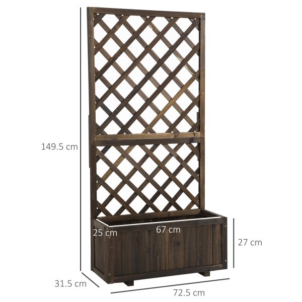 Garden Wooden Pine Trough Planter with Topped Trellis Climbing Plant - Image 3