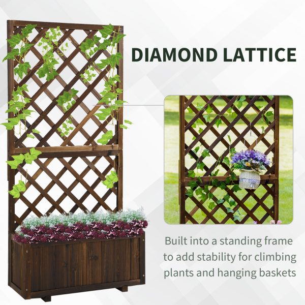 Garden Wooden Pine Trough Planter with Topped Trellis Climbing Plant - Image 4