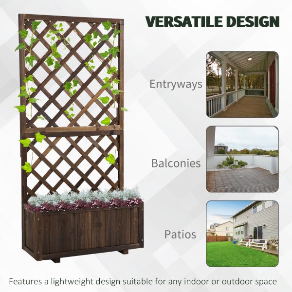 Garden Wooden Pine Trough Planter with Topped Trellis Climbing Plant - Image 6