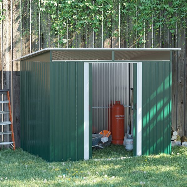 Pent Roofed Metal Garden Shed Foundation and Vent 260x194x200cm Green - Image 2