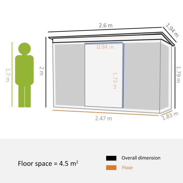 Pent Roofed Metal Garden Shed Foundation and Vent 260x194x200cm Green - Image 3