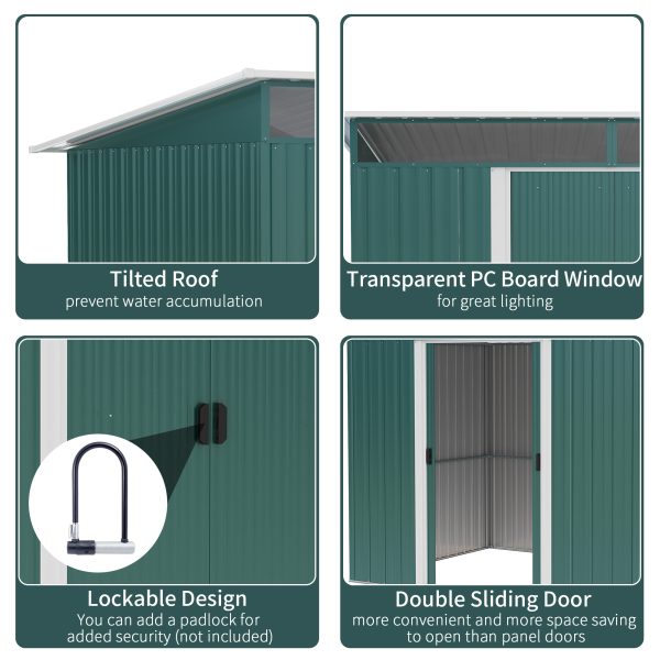 Pent Roofed Metal Garden Shed Foundation and Vent 260x194x200cm Green - Image 4
