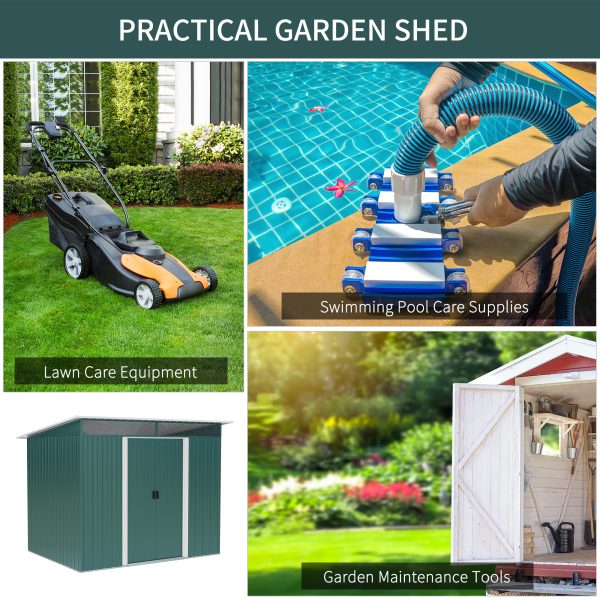 Pent Roofed Metal Garden Shed Foundation and Vent 260x194x200cm Green - Image 5