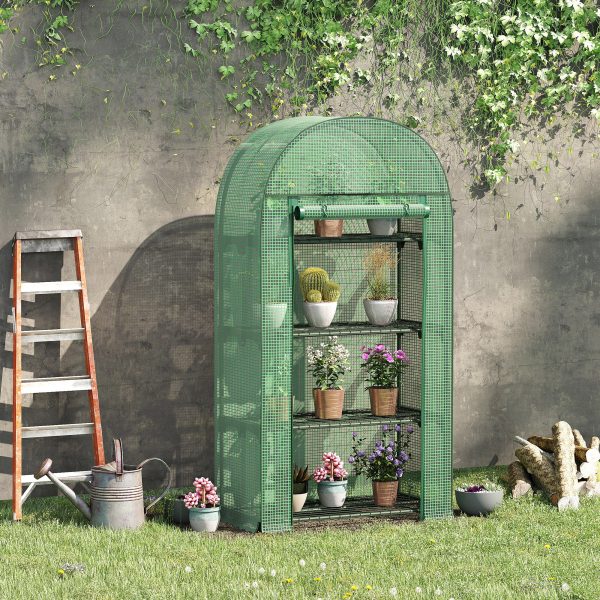 80x49x160cm Mini Greenhouse with Storage Shelf, Roll-Up ZipDoorPE Cover, Green - Image 2