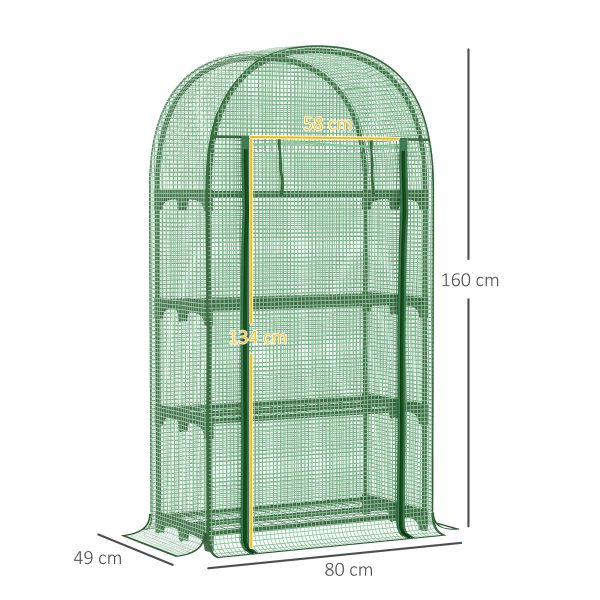 80x49x160cm Mini Greenhouse with Storage Shelf, Roll-Up ZipDoorPE Cover, Green - Image 3