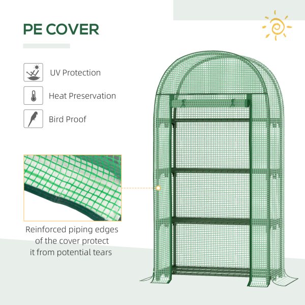 80x49x160cm Mini Greenhouse with Storage Shelf, Roll-Up ZipDoorPE Cover, Green - Image 4