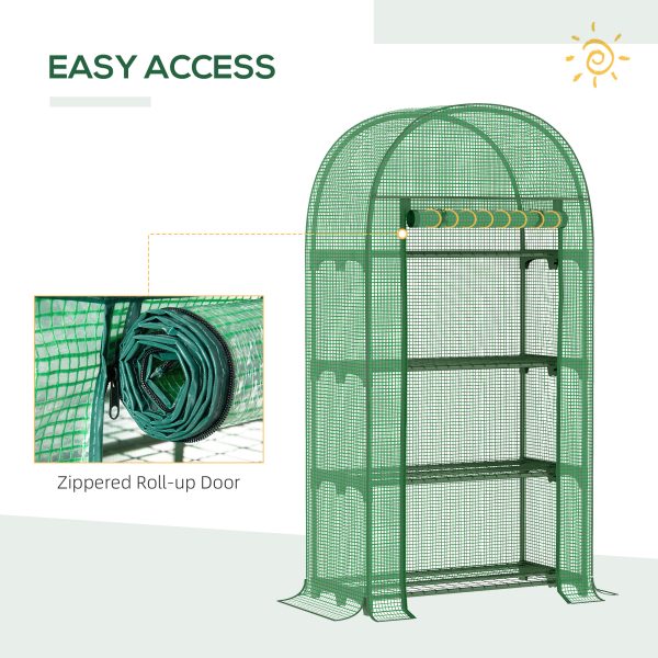 80x49x160cm Mini Greenhouse with Storage Shelf, Roll-Up ZipDoorPE Cover, Green - Image 5