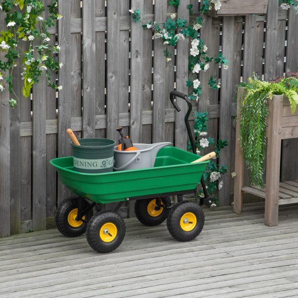 75L Garden Cart Heavy Duty 4 Wheel TWheelbarrow Green 75L - Image 2