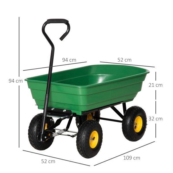 75L Garden Cart Heavy Duty 4 Wheel TWheelbarrow Green 75L - Image 3