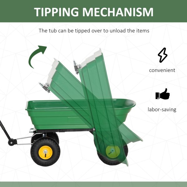 75L Garden Cart Heavy Duty 4 Wheel TWheelbarrow Green 75L - Image 4