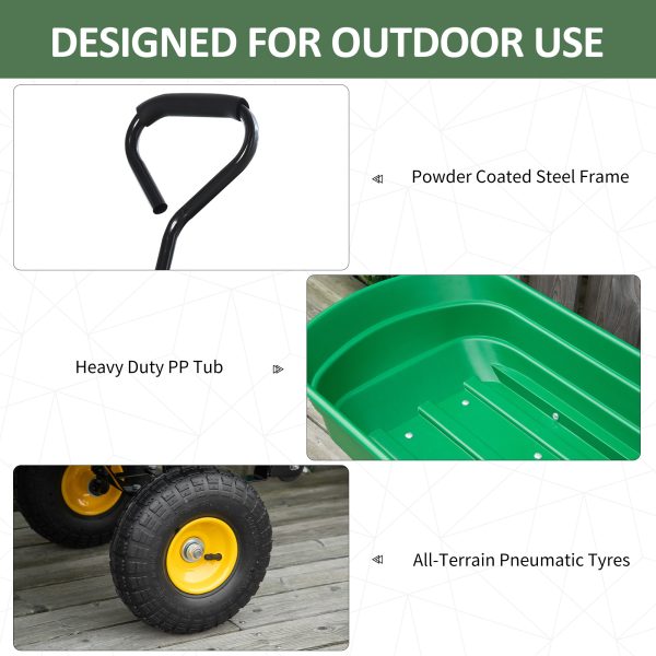 75L Garden Cart Heavy Duty 4 Wheel TWheelbarrow Green 75L - Image 5