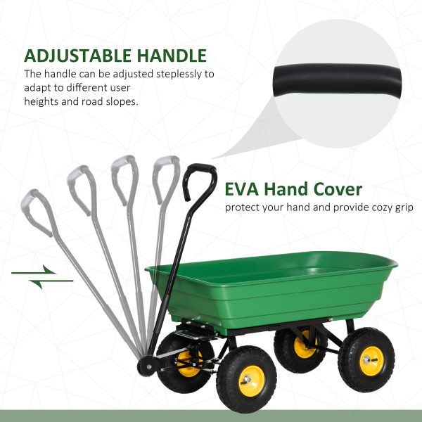 75L Garden Cart Heavy Duty 4 Wheel TWheelbarrow Green 75L - Image 6