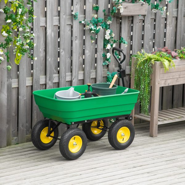 125L Garden Cart Heavy Duty 4 Wheel Trolley Wheelbarrow Green - Image 2