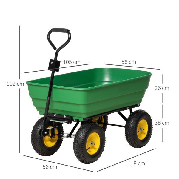 125L Garden Cart Heavy Duty 4 Wheel Trolley Wheelbarrow Green - Image 3