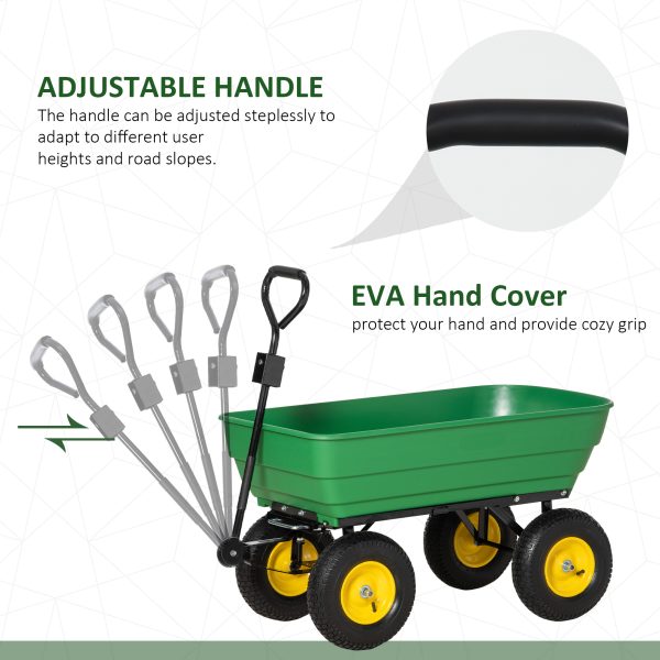 125L Garden Cart Heavy Duty 4 Wheel Trolley Wheelbarrow Green - Image 6