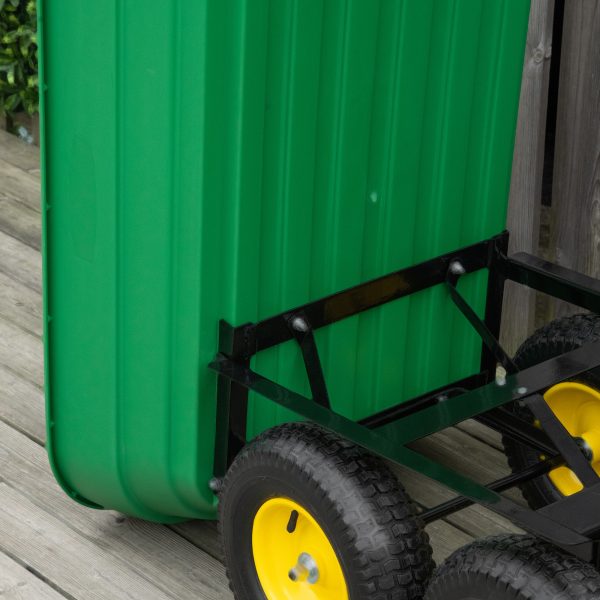 125L Garden Cart Heavy Duty 4 Wheel Trolley Wheelbarrow Green - Image 7