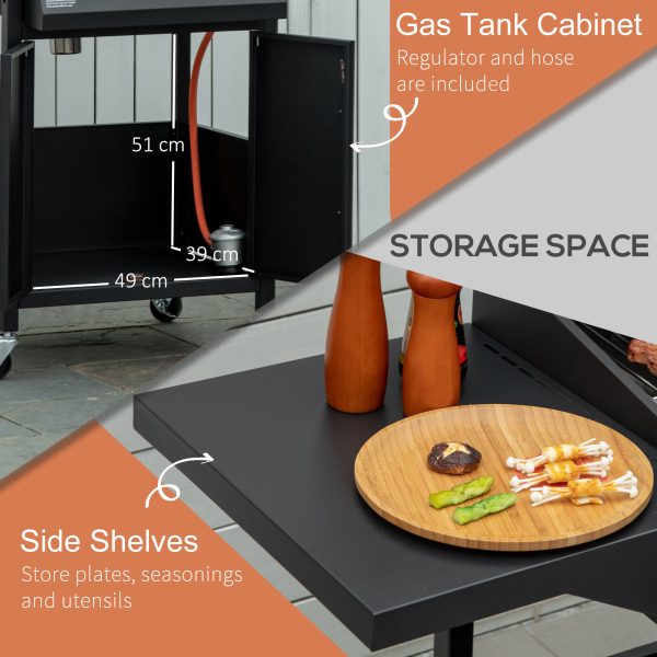3 Burner Gas BBQ Grill Portable Barbecue Trolley Warming Rack Storage Cabinet - Image 6