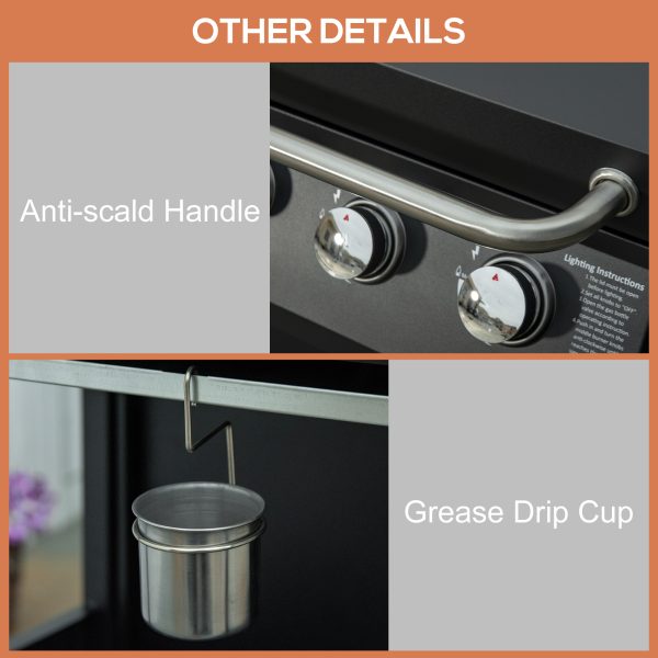 3 Burner Gas BBQ Grill Portable Barbecue Trolley Warming Rack Storage Cabinet - Image 8