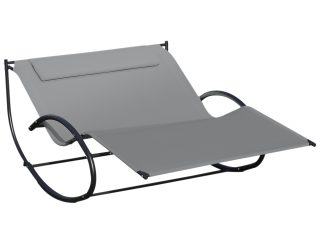 Double Hammock Chair Sun Lounger Swing Rock Seat Grey Rocker W/ Pillow Bed