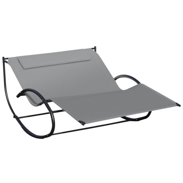 Double Hammock Chair Sun Lounger Swing Rock Seat Grey Rocker W/ Pillow Bed