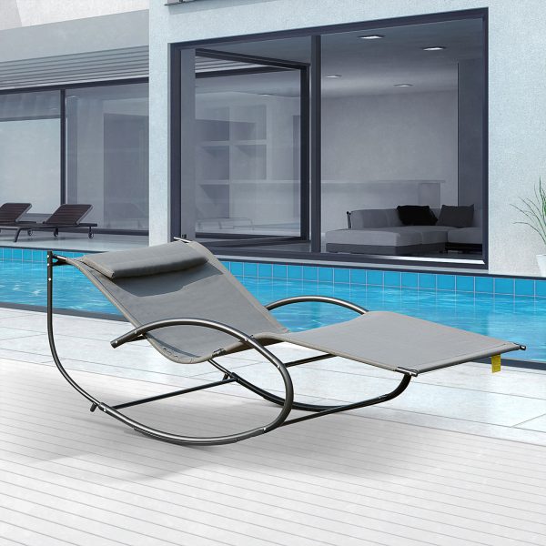 Double Hammock Chair Sun Lounger Swing Rock Seat Grey Rocker W/ Pillow Bed - Image 2