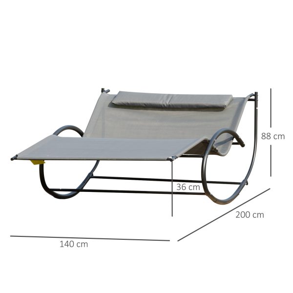 Double Hammock Chair Sun Lounger Swing Rock Seat Grey Rocker W/ Pillow Bed - Image 3
