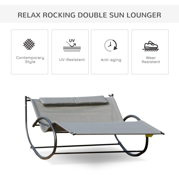 Double Hammock Chair Sun Lounger Swing Rock Seat Grey Rocker W/ Pillow Bed - Image 6