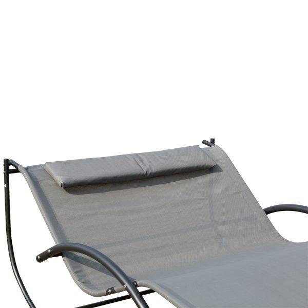 Double Hammock Chair Sun Lounger Swing Rock Seat Grey Rocker W/ Pillow Bed - Image 7