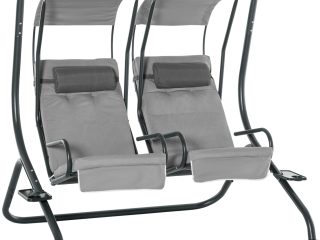 Canopy Swing Modern Outdoor Relax Chairs w/ 2 Separate Chairs, Grey