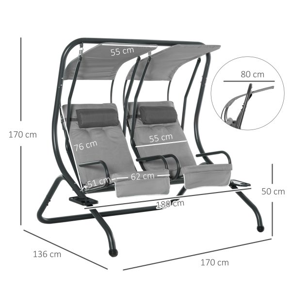 Canopy Swing Modern Outdoor Relax Chairs w/ 2 Separate Chairs, Grey - Image 3