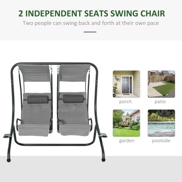 Canopy Swing Modern Outdoor Relax Chairs w/ 2 Separate Chairs, Grey - Image 4
