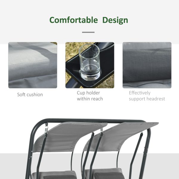 Canopy Swing Modern Outdoor Relax Chairs w/ 2 Separate Chairs, Grey - Image 6