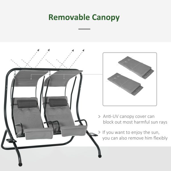 Canopy Swing Modern Outdoor Relax Chairs w/ 2 Separate Chairs, Grey - Image 7
