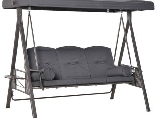Steel Swing Chair Hammock Garden 3 Seater Canopy w/ Cushions Shelter