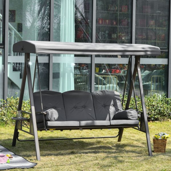 Steel Swing Chair Hammock Garden 3 Seater Canopy w/ Cushions Shelter - Image 2