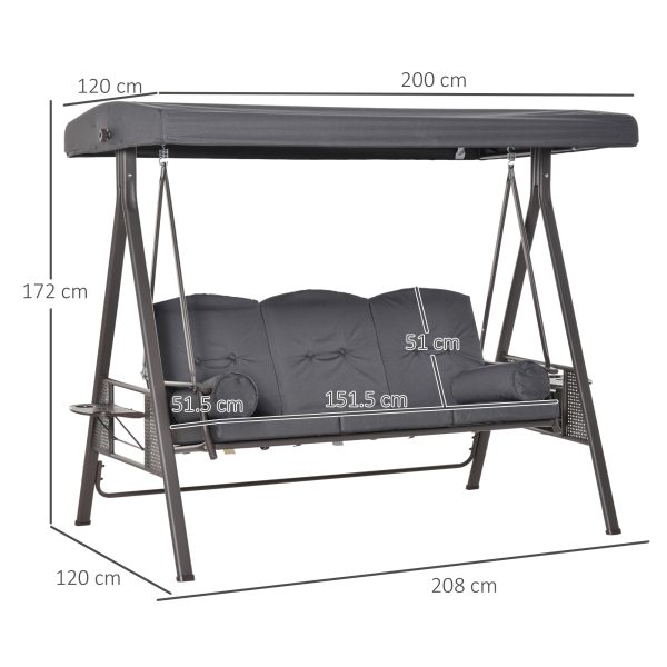 Steel Swing Chair Hammock Garden 3 Seater Canopy w/ Cushions Shelter - Image 3