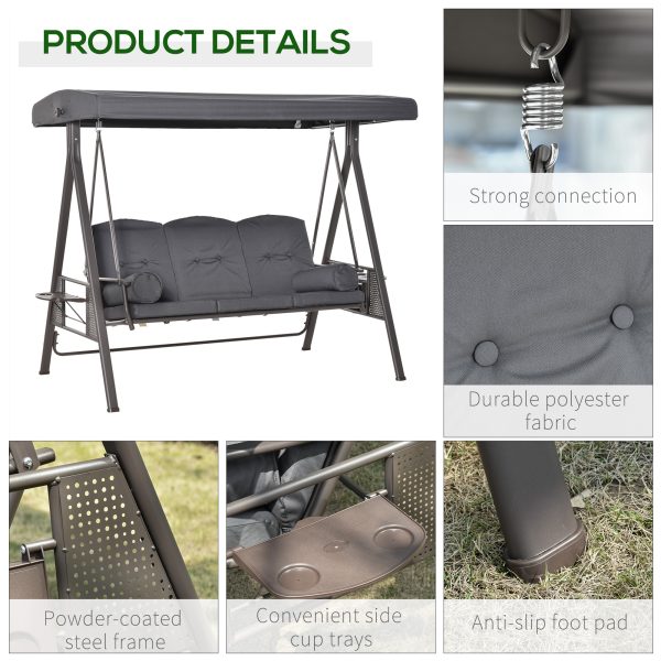 Steel Swing Chair Hammock Garden 3 Seater Canopy w/ Cushions Shelter - Image 6