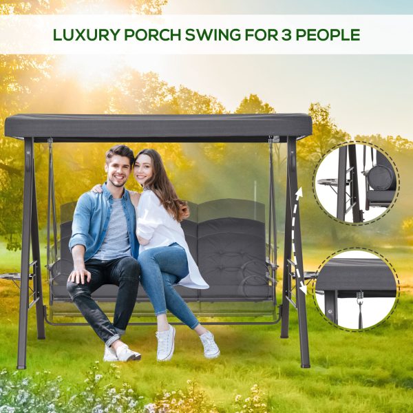 Steel Swing Chair Hammock Garden 3 Seater Canopy w/ Cushions Shelter - Image 7