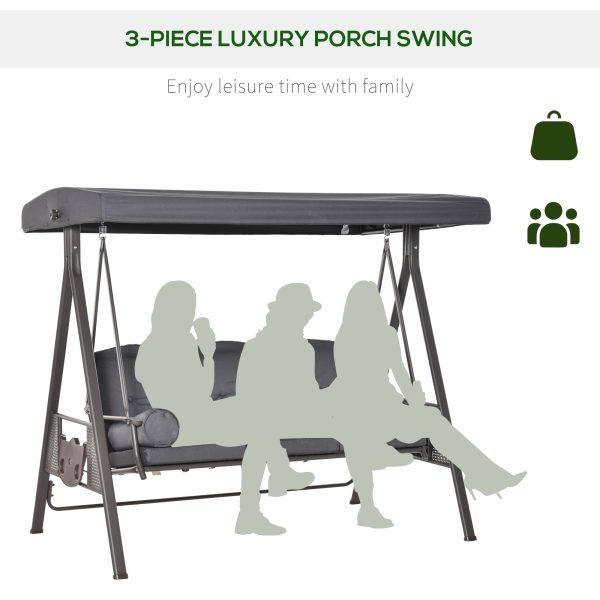 Steel Swing Chair Hammock Garden 3 Seater Canopy w/ Cushions Shelter - Image 8