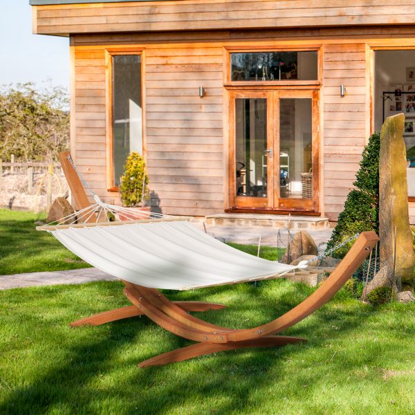 Outdoor Garden Hammock & Wooden Stand Swing Hanging Bed White - Image 2