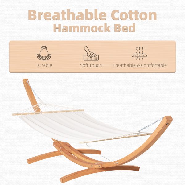 Outdoor Garden Hammock & Wooden Stand Swing Hanging Bed White - Image 4